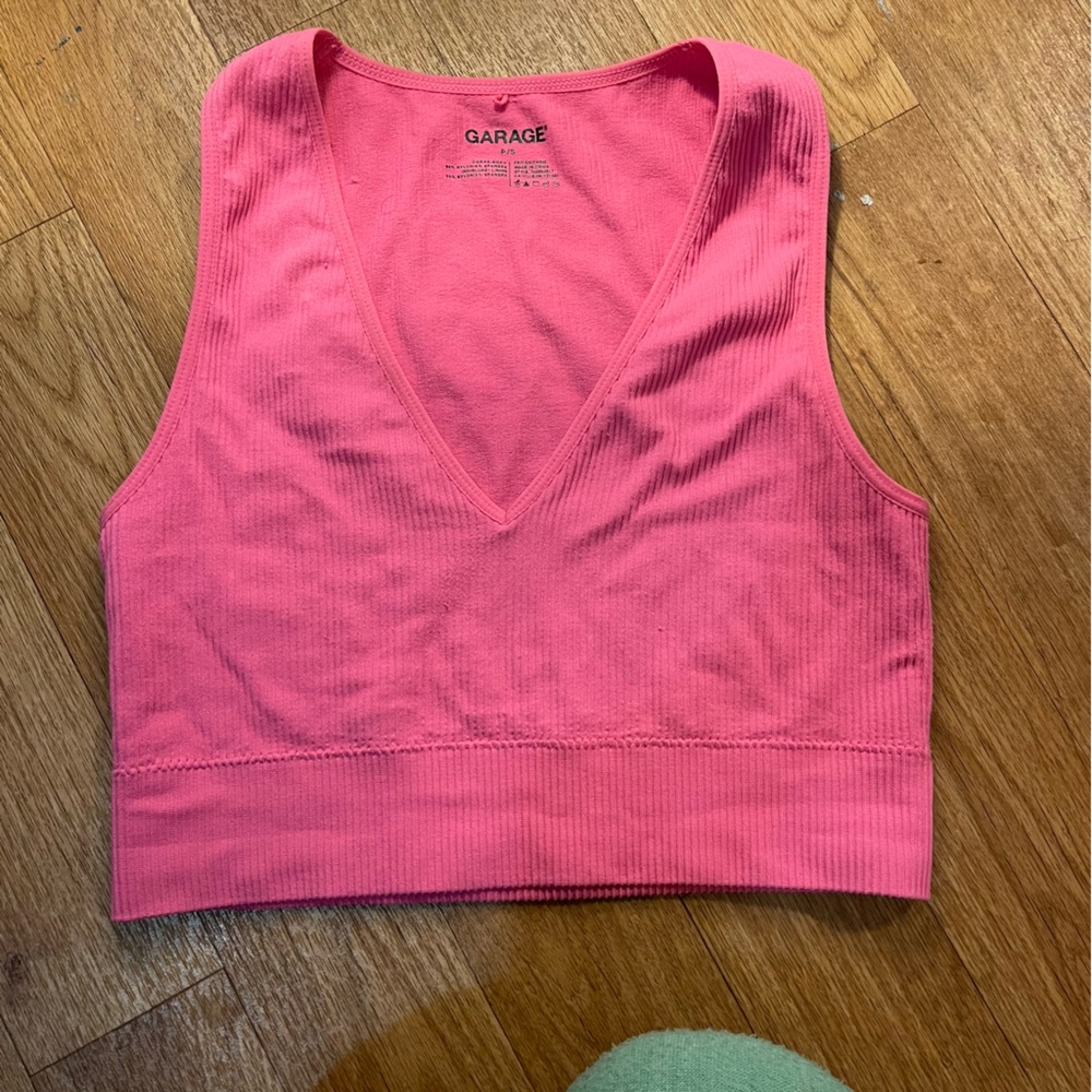 Garage hot pink deep V cropped push up tank top